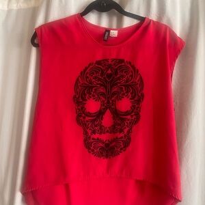 H&M Red Skull Graphic Muscle Tee